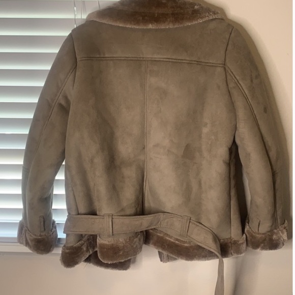 Topshop beige/ tan faux fur moto jacket - Picture 5 of 5